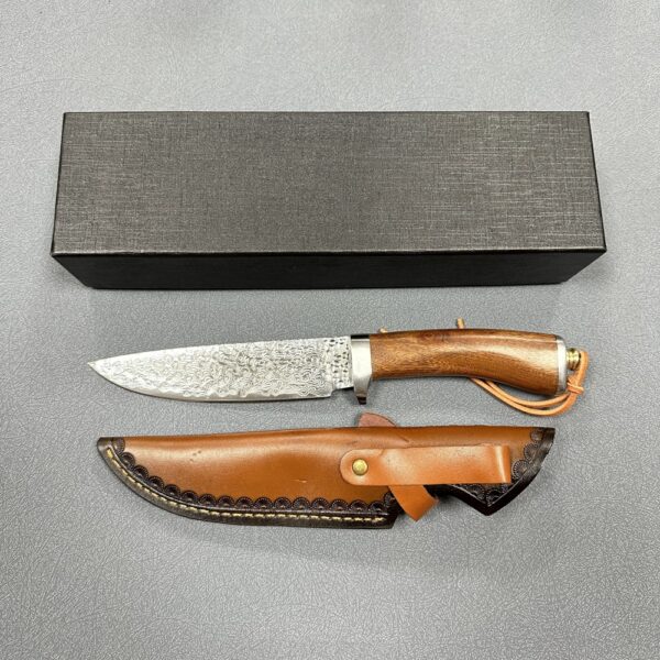 Wood Handle Damascus Steel Camping Knife - Image 2