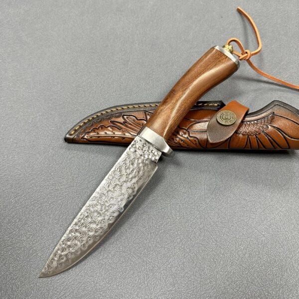 Wood Handle Damascus Steel Camping Knife - Image 3
