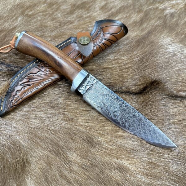 Wood Handle Damascus Steel Camping Knife - Image 4