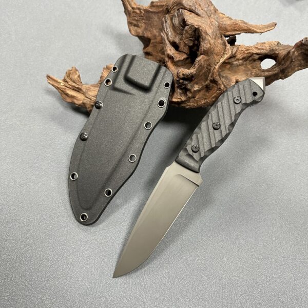 Titanium Coating Tactical Knife with Fiberglass Handle Full Tang Drop Point Straight Knife Rsurvival Knife with Kydex case